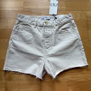 Zara high rise cream denim mom shorts